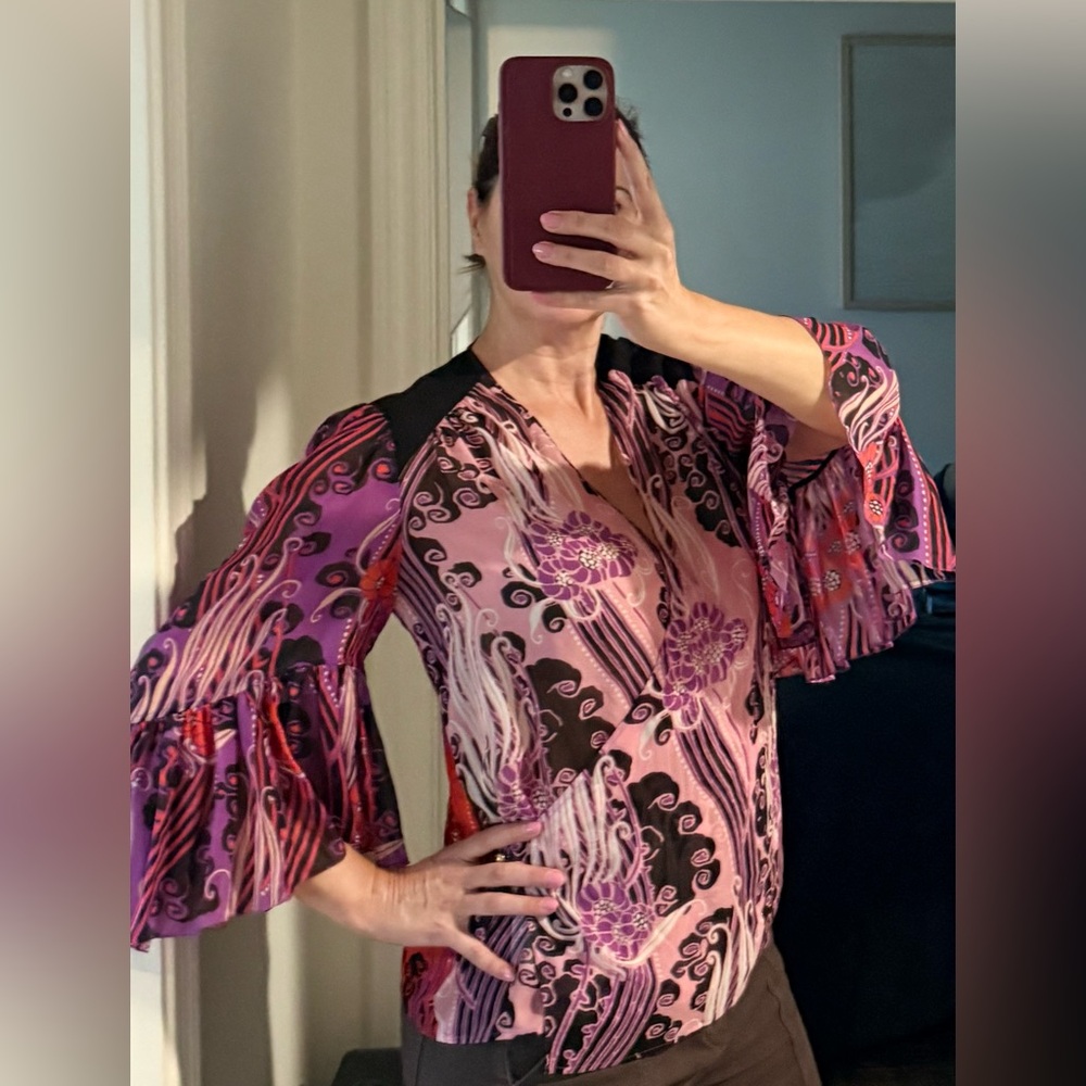 Roberto Cavalli Pink and Black Floral Blouse